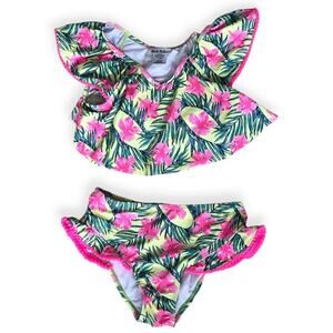 Nicole Miller New York Bikini Swimsuit Tropical Ruffle Size Large 12
